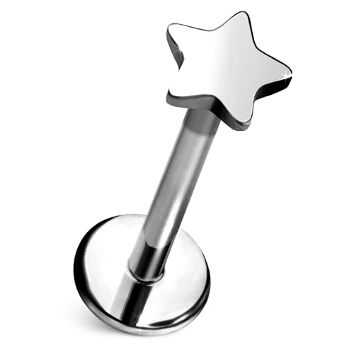 Cords Club Star Flat Back Stud ASTM-F136 Implant Grade Titanium - Push Pin Design for Sensitive Ears Available in 18K PVD Gold Plated & Titanium Silver (Single Earring)