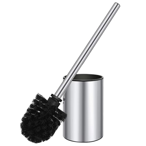 Image of QL Toilet Brush and Holder,Stainless Steel Toilet Brush,Quick Drying Bathroom Toilet Bowl Scrubber Brush for Home and Commercial Use (Silver)