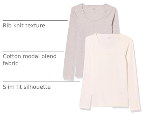 Image of Amazon Essentials Women's Long Sleeve Slim-Fit Rib Scoop Neck Sweater (Available in Plus Size), Pack of 2