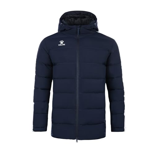 Kelme Herren Jackets Wasserdichter winddichter und warmer Wintermantel Gepolsterte Athletic Winter Football Training Mantel mit Kapuze