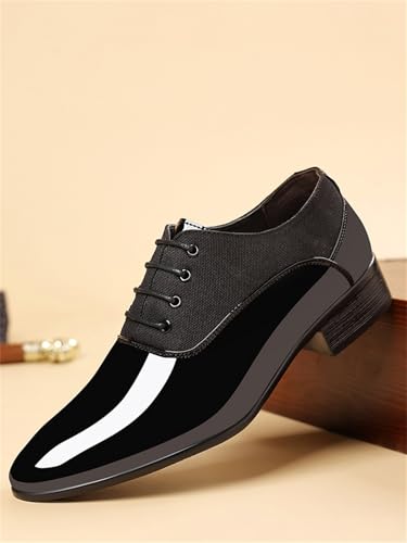 Image of Men's Vintage High Gloss Dress Shoes Patent Leather Oxford Business Suit Tuxedo Formal Shoes Prom Weddings