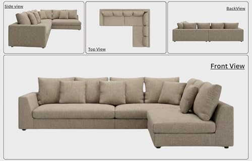 Image of Homax. Benitez Solid Sal Wood Easy-Clean, Kid & Pet Friendly Fabric Upholstered 5 to 6 Seater Sofa Interchangeable Modular, Sectional, Corner L Shape Sofa Set for Living Room, Beige Color