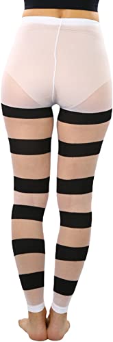 Image of ToBeInStyle Women's Wide Horizontal Contrast Stripe Tights Opaque Hosiery
