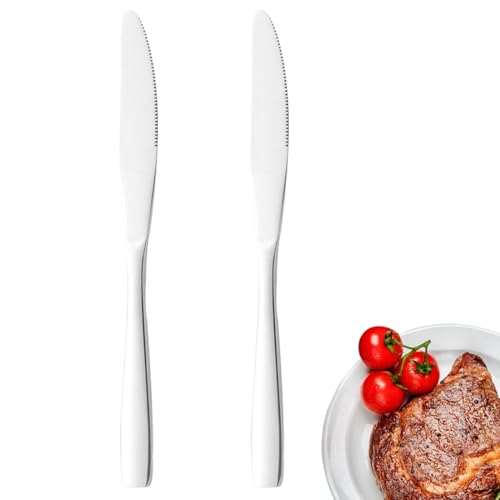 Juego cuchillos para brunch, 2 piezas cuchillo para desayuno, cuchillo para pan, filo dentado extra afilado, mango ergonómico, apto para lavavajillas, acero inoxidable pulido, plateado