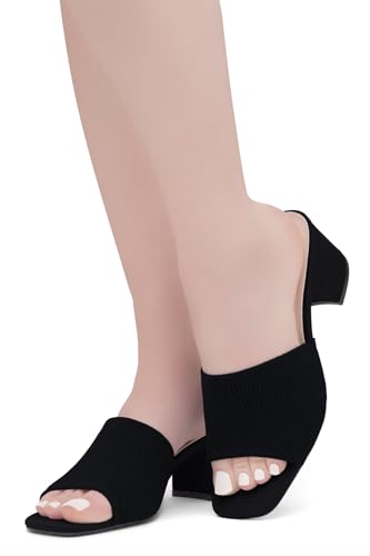 Image of Herstyle Square Open Toe Heeled Sandals for Women 2.5 Inch Low Block Chunky Heel Sandals Slip-On Mules Comfortable Dress Shoes for Party Wedding Office