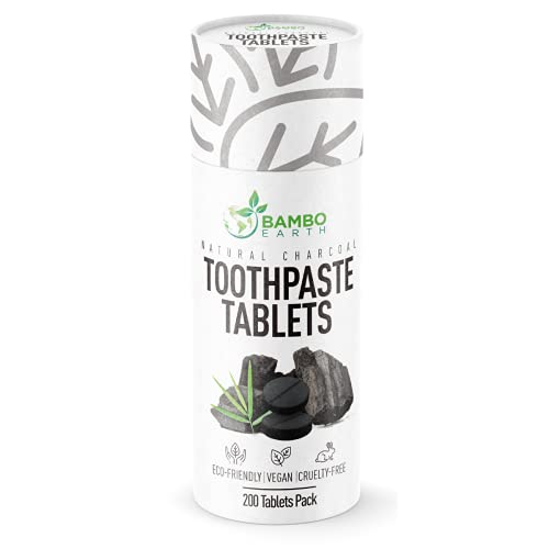 Natural Toothpaste Tablet Bits - Chewable Mouthwash Whitening Burts Bees Bite Tablets For Teeth SLS & Fluoride Free Eco & Travel Friendly With Zero Waste Packaging - Mint & Activated Charcoal 200 Pack
