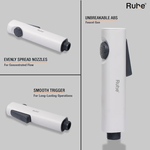 Image of Ruhe Ion White Health Faucet Set for Bathroom /Handheld Jet Spray for Toilet | ABS Hand Spray Gun with 304-Grade Stainless Steel Flexible Shower Tube 1 Meter and Wall Hook /Holder