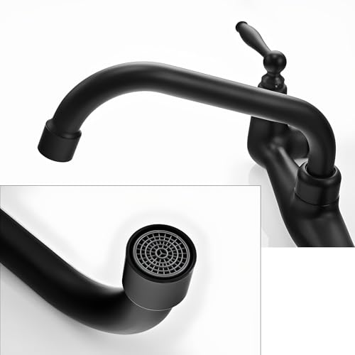 Mitigeur de lavabo mural noir mat de style rétro avec bec orientable - 7