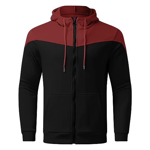 Mens Hoodies Full Zip Sweatshirt Color Block Long Sleeve Slim Fit Jacket Casual Soft Sweaters Outwear with Pockets2