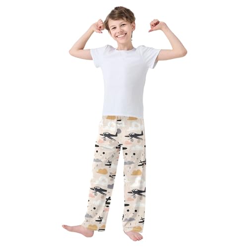 Airplane Long Pajama Pants Elastic Waist PJ Bottoms with Pockets S A1109423