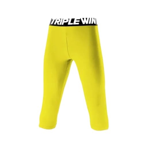 JTKSSCS Mallas Compresion Niños niño niña Capri Mallas for Correr Pantalones niños Baloncesto fútbol Fitness Ejercicio Deporte 3/4 Pantalones Cortos recortados(Yellow,Kids 30)