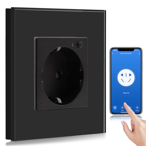 BSEED Enchufe Pared WiFi,Schuko Enchufe inteligente Compatible con Alexa y Google Home,Control de APP y Función de Temporizador,protección de contacto,16A Negro