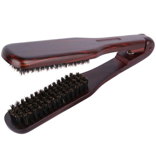 WOONEKY Cepillo Alisador de Pelo de Madera Antiestático Cerdas Densas, Doble Cara, para Uso Profesional y Personal, Peinado y Alisado Fácil, Herramienta para Cabello Grueso y Fino