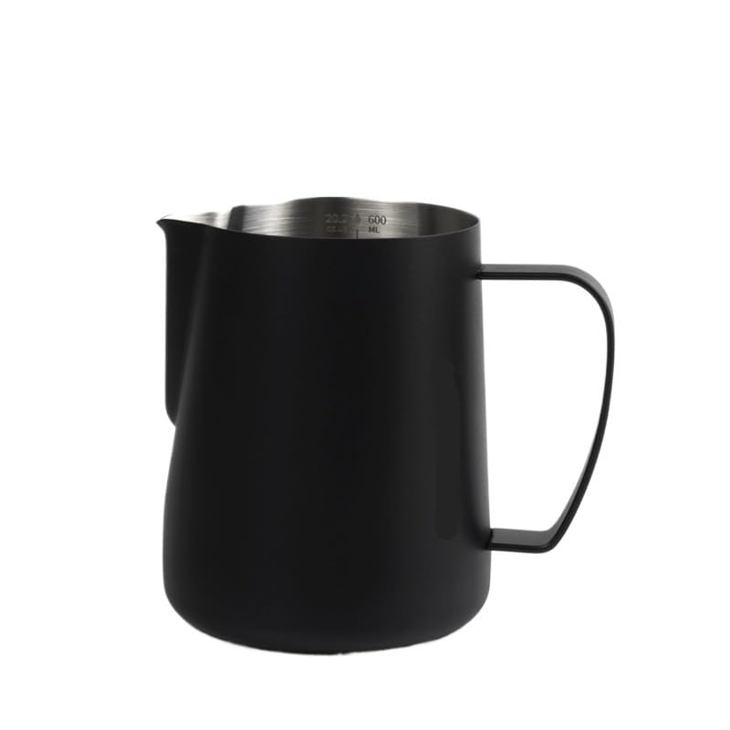 Jarra for espumar leche AIRFLOW, jarra de acero inoxidable 400/600ml, tazas café boca redonda pequeña, accesorios cocina for Barista Latte(600ml Black)