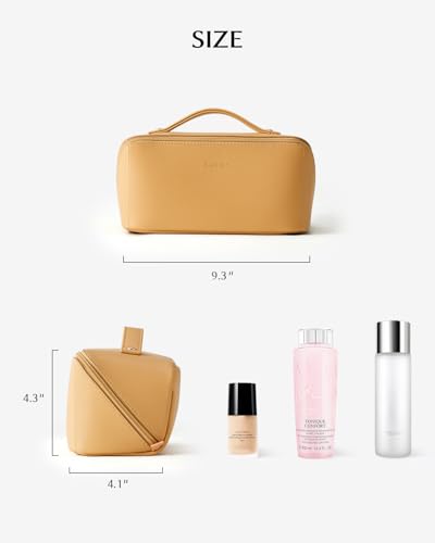 Image of EACHY Travel Makeup Bag, Large Capacity Cosmetic Bag for Women, Waterproof PU Leather, Flat Open Portable Toiletry Bag for Skincare, Brushes & Travel Essentials