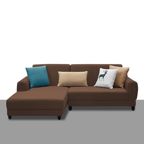 Image of Kraven LHS 4 Seater L Shape Sofa Set for Living Room (Brown Fabric) Premium Fabric Sofa