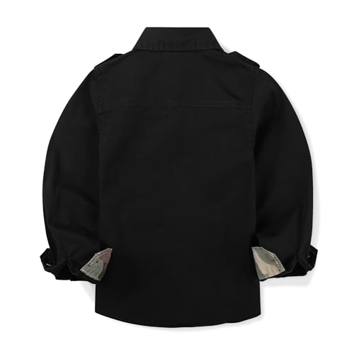 Image of Toddler Little Boys Button Down Long Sleeve Shirt Uniform Army Scout Casual Fall Top with Pocket