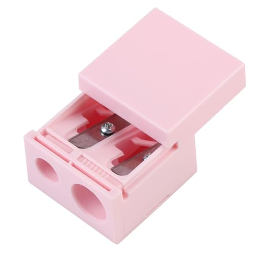 Lip Liner Sharpener with Cover Stainless Steel Blade Eyeliner Sharpener Pink Double Barrel Make up Pencil Sharpener Plastic Makeup Tool for Lip Eye Brow Pencils Eyeliner Xmas Gifts Stationery Set