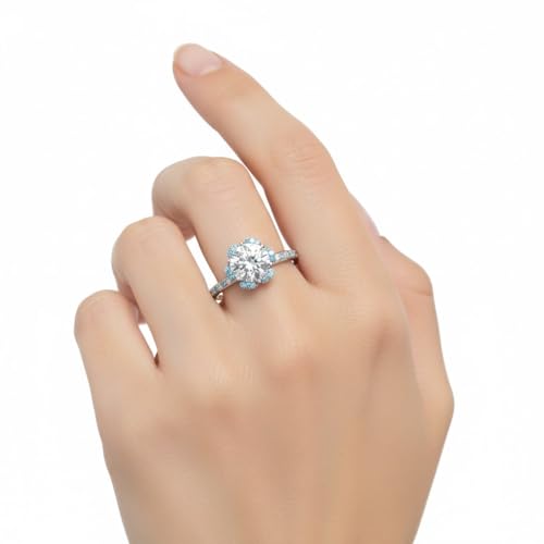Image of 55Carat Choose Your Gemstone 6 Petal Ring Sterling Silver Round Shape Halo Engagement Rings Well Shaped for Any Gift Giving Occassion Modern Style Enchating Women US Size 4 to 12