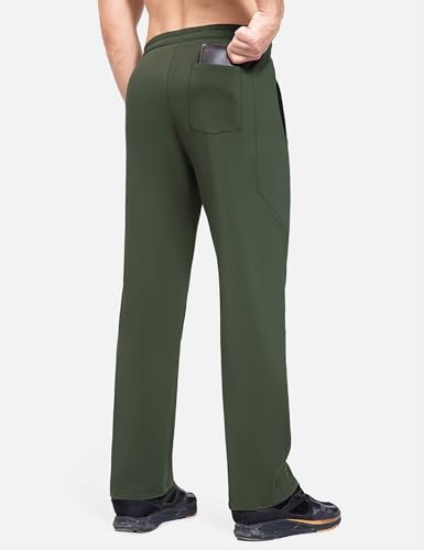 Image of baleaf Men's Fleece Lined Water Resistant Pants Winter Thermal Sweatpants with Zipper Pockets Warm Open Bottom