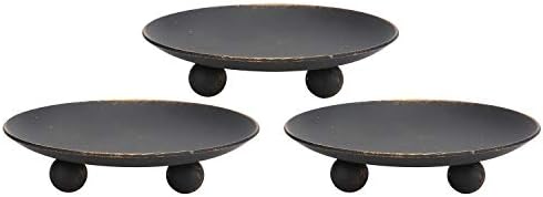 Rustic Black Iron Plate Candle Holder,Decorative Iron Pillar Candle Holder, Set of 3,Pedestal Candle Stand for LED & Wax Candles,Spa, Weddings
