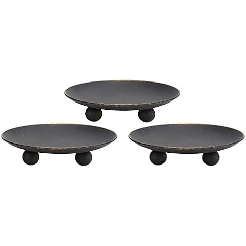 Rustic Black Iron Plate Candle Holder,Decorative Iron Pillar Candle Holder, Set of 3,Pedestal Candle Stand for LED & Wax Candles,Spa, Weddings Cover