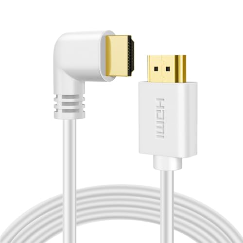 TNP Right Angle HDMI Cable (15 FT) - White High Speed HDMI 2.0 Cord UHD 4K 60hz 2K 2160p Full HD 1080p Quad HD 1440p 3D ARC/eARC Ethernet for Xbox One X/S PS 4 Pro/Slim & Apple TV 4K