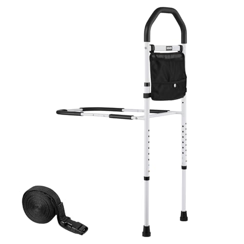 VEVOR Elevador de Cama, Barras de Apoyo con Pata de Apoyo y Pasamanos de PU, Bastón 732-992 mm, Acero al Carbono, para Camas King, Queen, Matrimoniales e Individuales, 335 x 560 x (732–992) mm