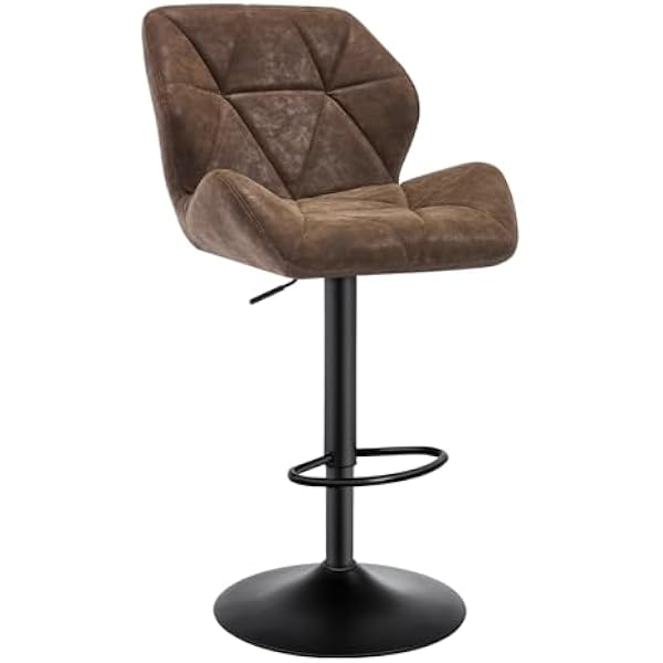 WOLTU Stołek Barowy - Designerski Taboret z Oparciem, Regulacja Wysokości, Obrotowy, Sztuczna Skóra, Stal Nierdzewna, Ciemnobrązowy, BH287dbr-1