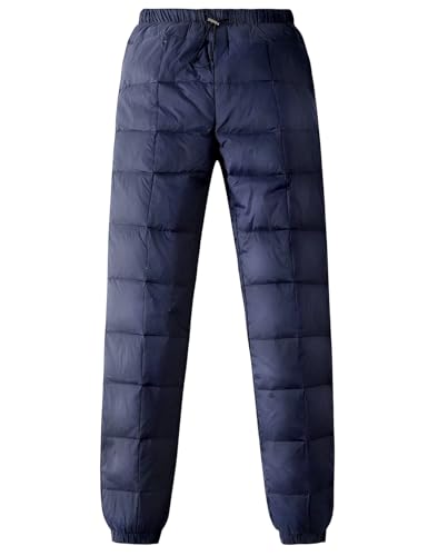 Gihuo Snow Pants Men Winter Warm Down Pants Ski Outdoor High Waisted Puffer Pants Loose Utility Padded Trousers