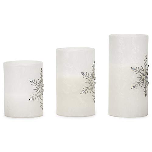 Mark Feldstein & Associates Jeweled Snowflake Iced Glass Flameless Pillar Candles Assorted Set Of 3 #TOP3
