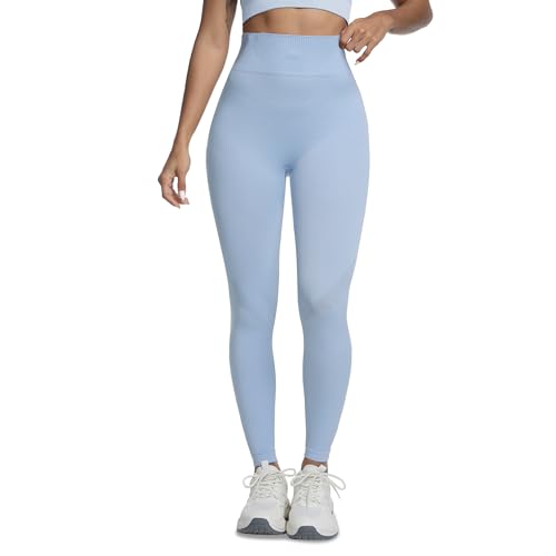 Image of BROKIG Airflow Womens Sexy Leggings Butt Lift Leggings Stretchy Tight Fit High Waisted Legging for Women Yoga Gym (Light Blue,Large)