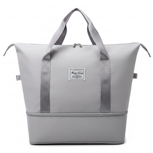 Image of WILDHORN 40 Liters Nylon Expandable Travel Duffle Bag for Men & Women, Waterproof Weekender Luggage Bag, Foldable Gym & Overnight Travel Hand Bag with Wet & Dry Compartment (Light Grey)