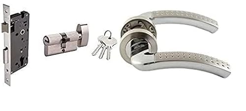 NJM MSM Villa European Interior Wooden Door Handle Key With Lockbody, Bedroom Mute Lock for Handle