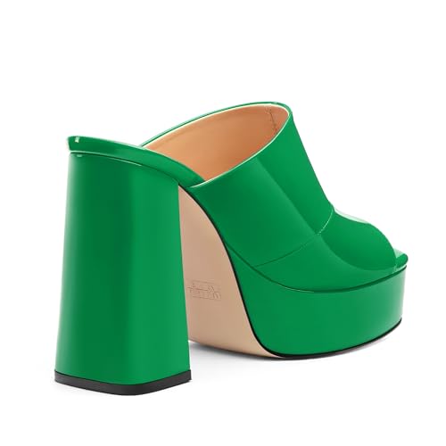 Image of Women Square Open Toe Platform Chunky Heel Slide Sandals | Slip On High Heel Dress Sandals, Elegant Formal Footwear For Wedding Club Evening Party Events