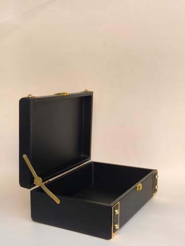 Image of Personalized Leather Keepsake Box with Pink Finish | Acrylic Gold Name | Premium MDF Wood Memory Chest | Size: 10 * 7 * 3.5inch (Black)
