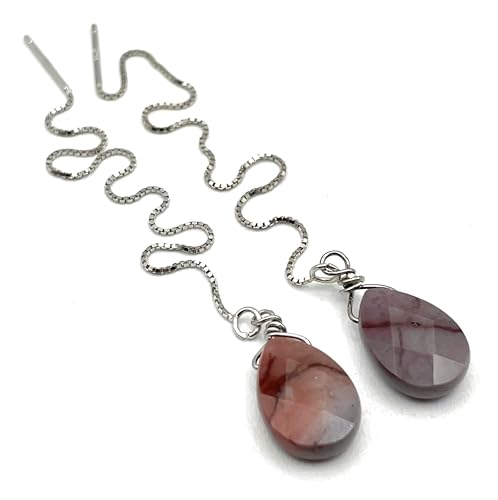 Boucles d'oreilles mookaite en argent 925, bijoux de créateur faits main - 5
