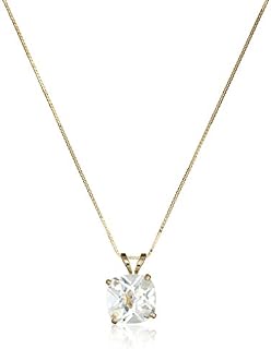 14k Yellow Gold Cushion Checkerboard Created White Sapphire Pendant Necklace (8mm)