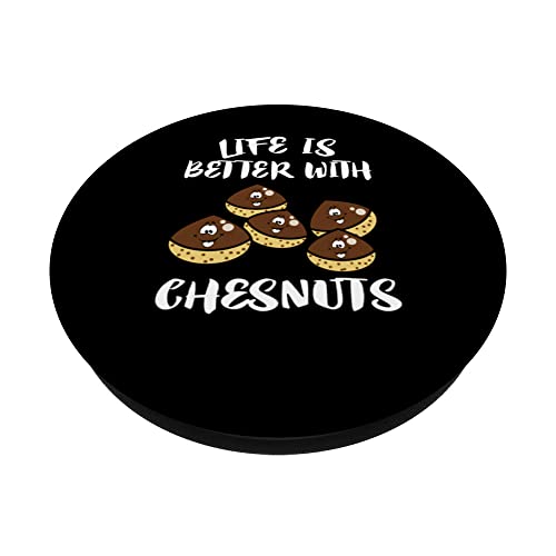 Life Is Better With Chesnuts Vegetable PopSockets Swappable PopGrip, Black - Image 2