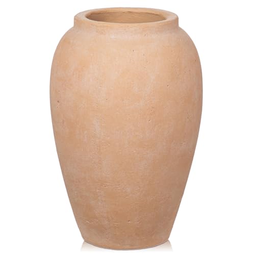 Jarrón de cerámica de 27 cm, hecho a mano, vintage, jarrón de terracota, jarrón de mesa de cerámica para decoración de salón, oficina en casa, jarrón para hierba de Pampas, decoración rústica antigua