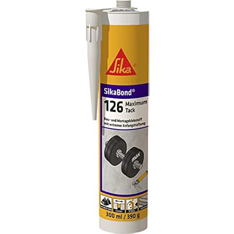 SikaBond-126 Maximum Tack Universell einsetzbar Elastischer Bau- & Montageklebstoff mit Extremer Anfangshaftung 1-Komponentig Elastisch & Lösemittelfrei, gute Frühfestigkeit - 300 ml/Kartusche (weiß) Cover