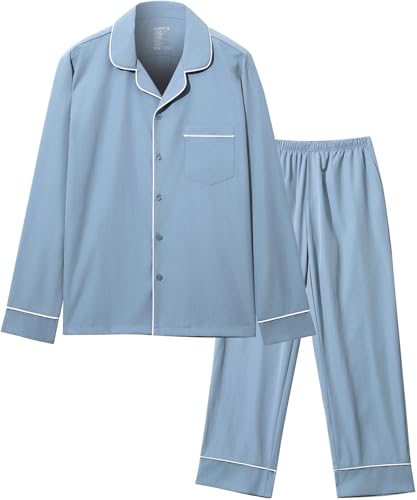 Arjen Kroos Pijama Hombre Invierno Otoño Largo Ligero Conjunto de Pijama de Botones Manga Larga Ropa Invierno Hombre Top y Pantalones con Bolsillos, XL