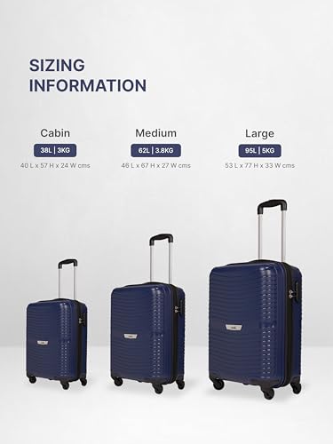 Image of Zouk Zoya Hardcase Trolley Bag Set of 2 (Medium 67cm & Large 77cm) Lightweight PP Suitcase with Silent Spinner Wheels,Telescopic Handle & Combination Lock |Travelling Luggage for Men & Women|Navy Blue
