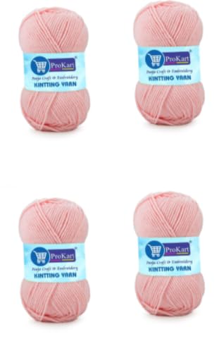Image of ProKart Premium 4 Ply Woolen Knitting Yarn, Baby Pink (100g x 4 Pack). Soft Yarn for Knitting, Crochet and Crafts. Ideal for Sweaters, Scarves, Hats, Baby wear and DIY Projects.