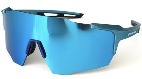 Image of grinderPUNCH Sports Sunglasses Cycling Glasses UV Protection for Driving Running Hiking Fishing (Blue)