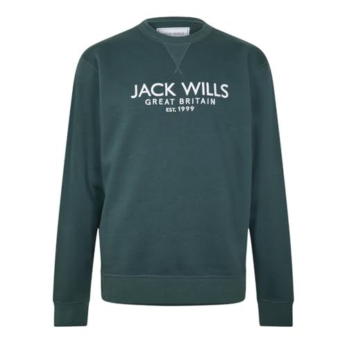 Image of Jack Wills Mens Belvue Logo Sweatshirt Long Sleeve Dark Pine M