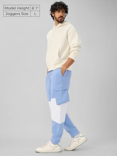 Image of The Souled Store Arctic (Utility) Men and Boys Drawstringed Blue and White Polyester Oversized Joggers