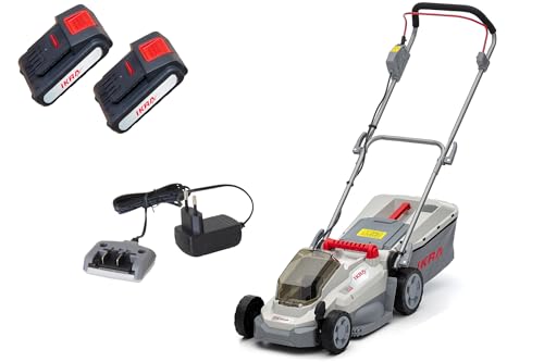 IKRA cortacésped Mulching ICM 2033 con 2X batería y Cargador, Ahorro de Espacio, Superficies de césped de hasta 150m²