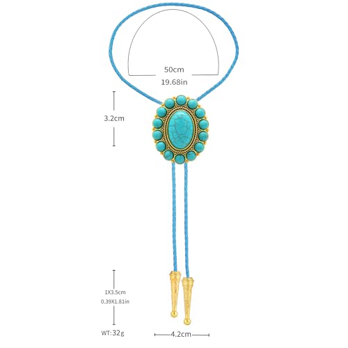 Image of GelConnie Bolo Tie for Men Women Western Cowboy Turquoise Leather Necktie | Natural Stone Bolo Tie Necklace for Women Rodeo Cowboy Leather Necktie Native American Western Cowgirl Ties Adjustable Cord