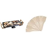 Bestron elektrischer Tischgrill L mit Bambus Griffen, Bestron 8x Raclette-Schaber aus Holz